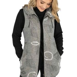 Trisha Tyler Full Zip Sweater Vest Drawstring Collar Size Medium Light Grey EUC